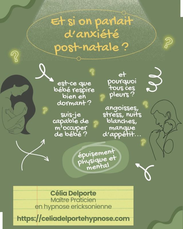 Et si on parlait d'anxiété postnatale ?
#hypnothérapeute
#villierssurmarne 
#hypnoseericksonienne
#garedevillierssurmarne 
#thérapeutevilliersurmarne
#hypnosevaldemarne 
#qualitédevie 
#anxiétépostnatale
#accouchement 
#grossesse
#bebé 
#jeuneparent